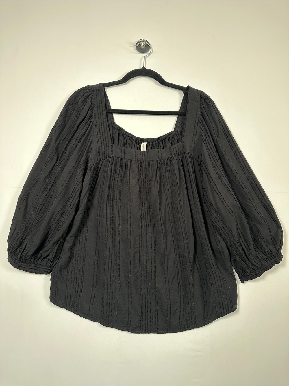 Gentle Fawn Peasant Blouse Black Boho Square Neck Size L